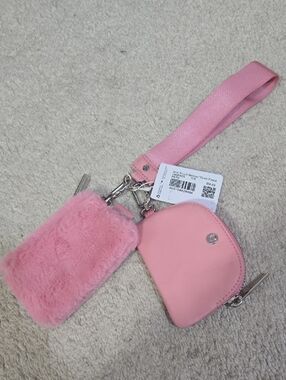 lululemon athletica Pink Dual Pouch Wristlet With Plush Fleece.